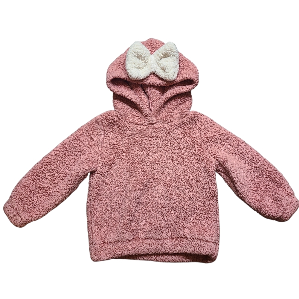 PatPat Pink Sherpa Hoodie Bow Pullover Toddler Girl Size 3T